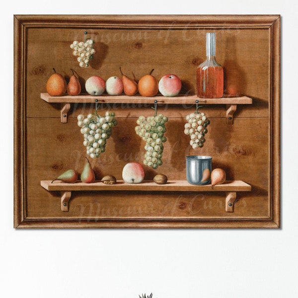 Digital, 1700s, French Trompe L'oeil, Apples And Nuts Resting On Ledges And Bunches Of Grapes Hanging From Ledges Within A Painted Frame,