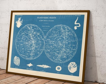 Digital, 1886, Planisphere Celeste, Seven Constellation Signs, INSTANT DOWNLOAD, Northern Southern Sky Hemispherical Chart, celestial Digital, 1886, Planisphere Celeste, Seven Constellation Signs, INSTANT DOWNLOAD, Northern Southern Sky Hemispherical Chart, celestial