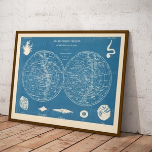 Digital, 1886, Planisphere Celeste, Seven Constellation Signs, INSTANT DOWNLOAD, Northern Southern Sky Hemispherical Chart, celestial