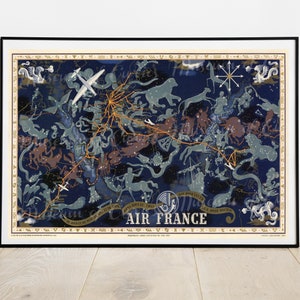 Digital, Air France, Líneas principales operadas 1938-1939, Mapa celeste, Signos astrológicos, DESCARGA INSTANTÁNEA, Imprimible