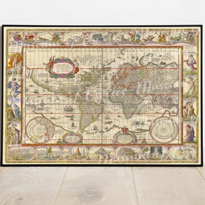 1635, Alte niederländische Landkarte, Blaeu Nova Totius Orbis Hydrographica Tabula, INSTANT DOWNLOAD, Willem Janszoom Bleau, digitale Wandkarte