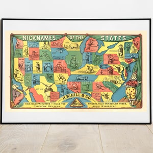 Digital, 1884, Apodos De Los Estados, H.W. Hill & Co, Cerdos, Cerdos, Mapa de pared antiguo, DESCARGA INSTANTÁNEA, Divertido Caricatura Agrícola