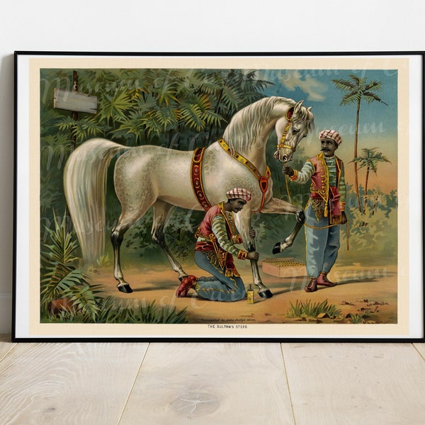 Numérique, 1890, Le destrier du sultan, Art du cheval imprimable, chromolithographie, TÉLÉCHARGEMENT INSTANTANÉ