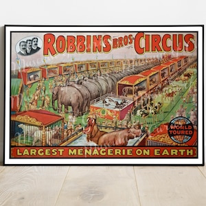 Numérique, Robbin’s Bros Circus, La plus grande ménagerie sur Terre, Affiche de cirque vintage, TÉLÉCHARGEMENT INSTANTANÉ, Eléphants, Hippopotames, Ours polaires