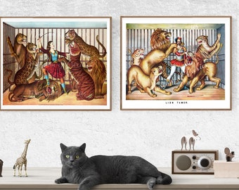 Circus Lion Tamer Prints: Vintage African Animal Posters (Digital Download)