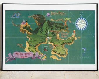 Digital, 1952, Fantasy Island Map, Children's Bedroom, INSTANT DOWNLOAD, fantasy map, three sizes