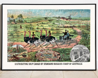 Digital, 1882, Ostrich Wagon, Columbus Buggy Company, Australia, Printable Advertisement, INSTANT DOWNLOAD, chromolithograph