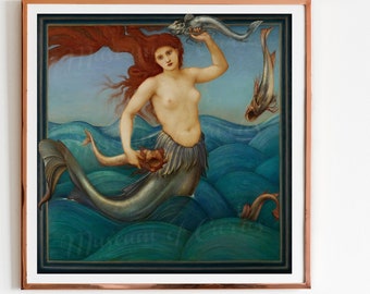Digital, 1881, A Sea-Nymph, Sir Edward Coley Burne-Jones, INSTANT DOWNLOAD, Mythological creature, Mermaid