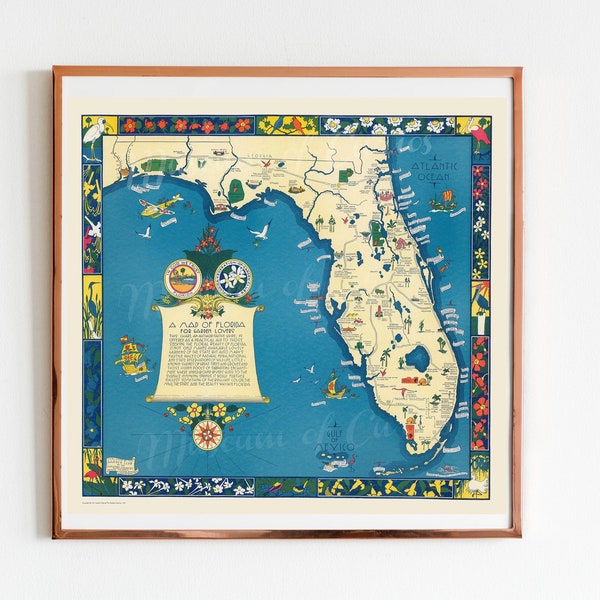 Digital print, 1934 Map of Florida For Garden Lovers, Garden Club Of Halifax Country, INSTANT DOWNLOAD, Daytona Beach, Ormond Beach