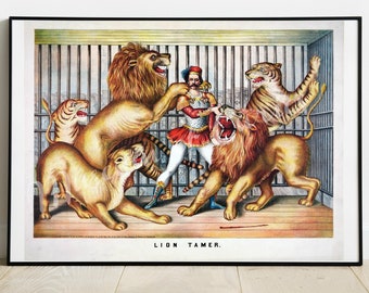 Lion Tamer Circus Art Print: Vintage Chromolithograph (Digital Download)