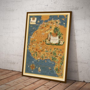 Digital, 1960er Jahre, Vintage Westafrika bildliche Landkarte, Afrique Du Nord, SOFORT DOWNLOAD, druckbare Karte