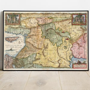 Digital, 1657, Visscher Map of The Holy Land or The Earthly Paradise, SOFORT DOWNLOAD, Antike Karte, Kartographie, digitale Wandkarte