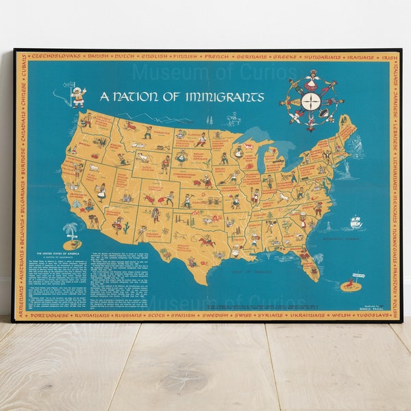 Digital, 1959, A Nation of Immigrants, Historical Poster, Anti-Defamation League, INSTANT DOWNLOAD, American Ethnographic Pictorial Map