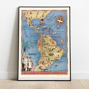 Digital, 1937, As Rotas dos Navios Clipper Voadores, Pan American Airways, DOWNLOAD INSTANTÂNEO, Poster de viagens de companhias aéreas, mapa para impressão