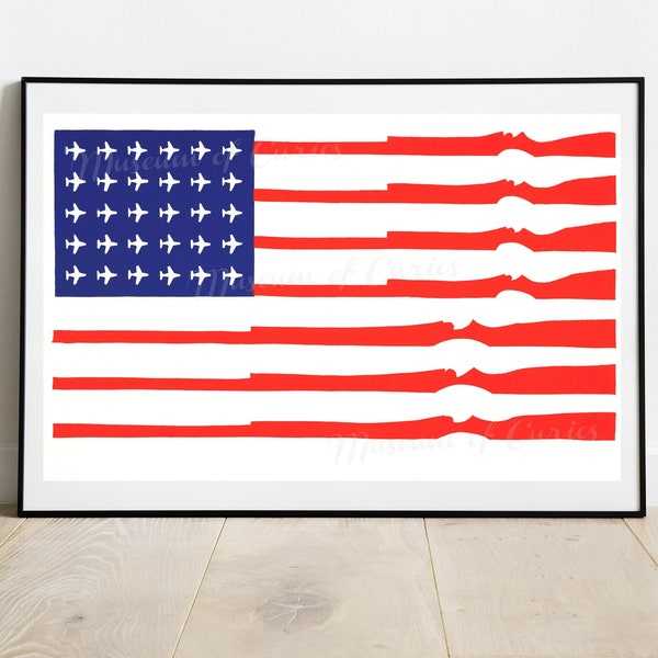 Digital, 1970, US Flag: Guns For Stripes, Planes For Stars, Anti Vietnam War era poster, protest flag, INSTANT DOWNLOAD, Anonymous artist