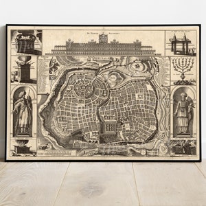 Carte numérique imprimable des années 1770 de Jérusalem, Israël, Jan van Jagen, carte picturale néerlandaise, TÉLÉCHARGEMENT INSTANTANÉ, trois tailles