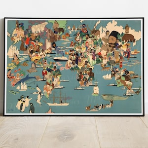 Digital, 1950, Weltkarte, Lithographie, Jan Wijg, SOFORT DOWNLOAD, drei Größen, Mid Century Reisekarte