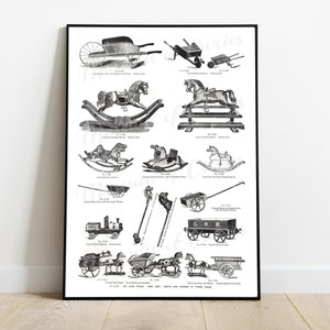 Digital, Edwardian Toy Schaukelpferde, Hobbypferd, 1905 Australischer Edwardian Ära Katalog, SOFORT DOWNLOAD, Kinderzimmer Druck, Collage sheet