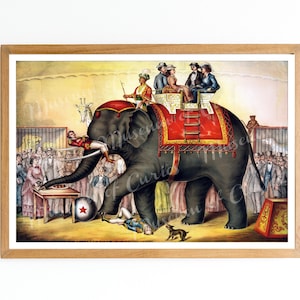 Digital, 1873, Vintage Circus Poster, Circus Elephant Doing Tricks, INSTANT DOWNLOAD, giraffe, 19th century art, wall art, printable art
