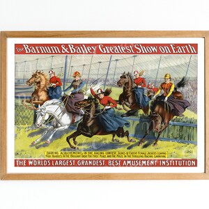 Digital, 1898, Barnum and Bailey, Circus Lady, Jockeys Leaping, INSTANT DOWNLOAD, Printable Circus Poster