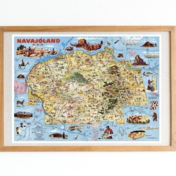 Digital, Navajoland pictorial map, Native Americans, INSTANT DOWNLOAD, printable USA map