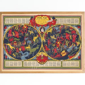 Digitaal, 1932, sterrenkaart, sterrenbeeldenposter, INSTANTL DOWNLOAD, afdrukbare astrologische, hemelse, dubbele hemisfeer, atlaskaart