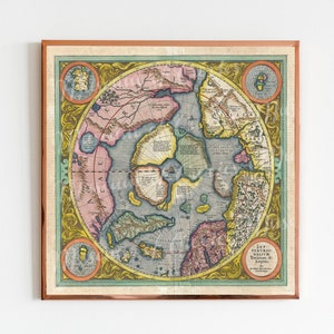 デジタル、1606年、メルカトル・ホンディウス北極地図、印刷可能、即時ダウンロード、ゲラルドゥス・メルカトル、地図学、デジタル壁地図