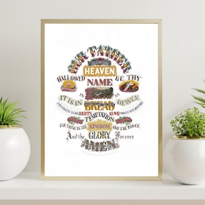 Digital, 1872, The Lord&#39;s Prayer in different decorative typefaces, fonts, INSTANT DOWNLOAD, printable