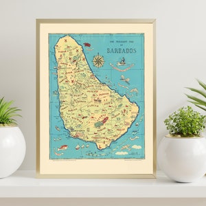 Digital, 1946, The Pleasant Isle of Barbados, WestIndischen Inseln, Mid Century Karte, SOFORT DOWNLOAD, druckbar, drei Größen