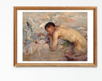 Digital, late 1800s, The Merman and The Mermaid, American art print, INSTANT DOWNLOAD