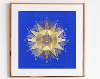 Digital, Late 1800s, Solar Biology, The Rising Signs, INSTANT DOWNLOAD, Blue, Gold Star, Three Sizes