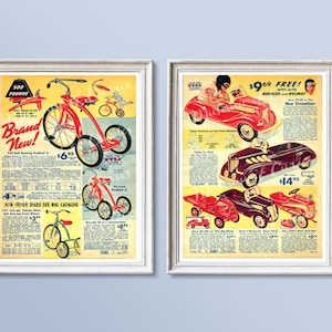 Zwei 1937 Sears Katalog Kinderspielzeug Werbung, DIGITAL DOWNLOAD, Dreiräder, Spielzeugautos