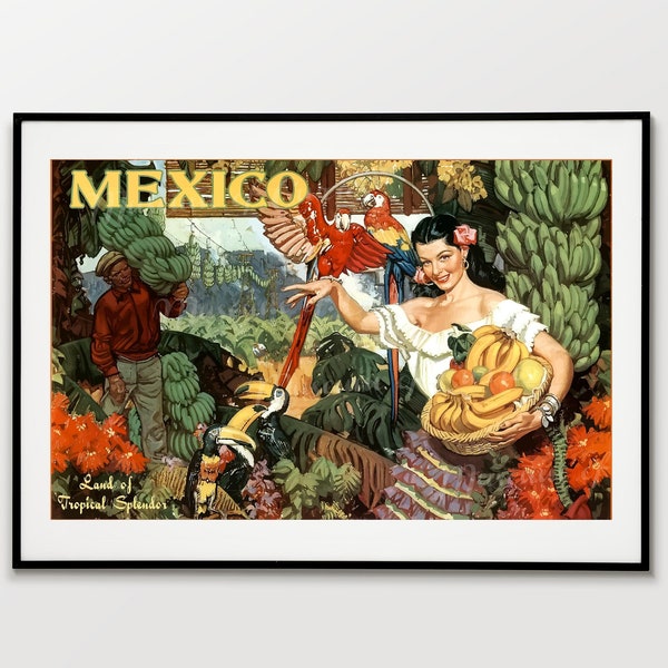 Digital, 1950s, Mexico, Land of Tropical Splendour, Vintage Travel Poster, INSTANT DOWNLOAD, mid century, printable