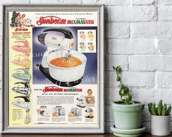 Digital, 1956, Sunbeam Mixmaster Werbung, Retro Küchenkunst, SOFORT DOWNLOAD, druckbare Wandkunst