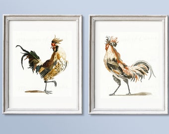 Digital, bird prints, Two Roosters Illustrations, Johan Teyler, poultry, INSTANT DOWNLOAD, two sizes