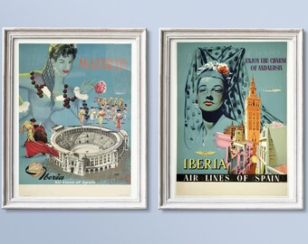 Vintage Iberia Airlines Travel Posters: Madrid & Andalusia (Digital Download)
