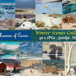 Digital, Beautiful Winter Scenes Collection, SET #2, INSTANT DOWNLOAD, Snowy Landscapes, Xmas, Mountains, Forests, Villages, Farmhouse art