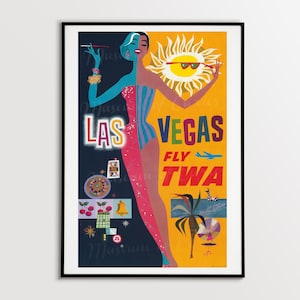 Digital, 1950s, Las Vegas Fly TWA, Mid Century American Travel, Cartel de turismo, DESCARGA INSTANTÁNEA, Cuatro tamaños