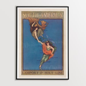 Digital, 1912, South America Lamport & Holt Line, Shipping Travel Poster, DESCARGA INSTANTÁNEA, mapa imprimible