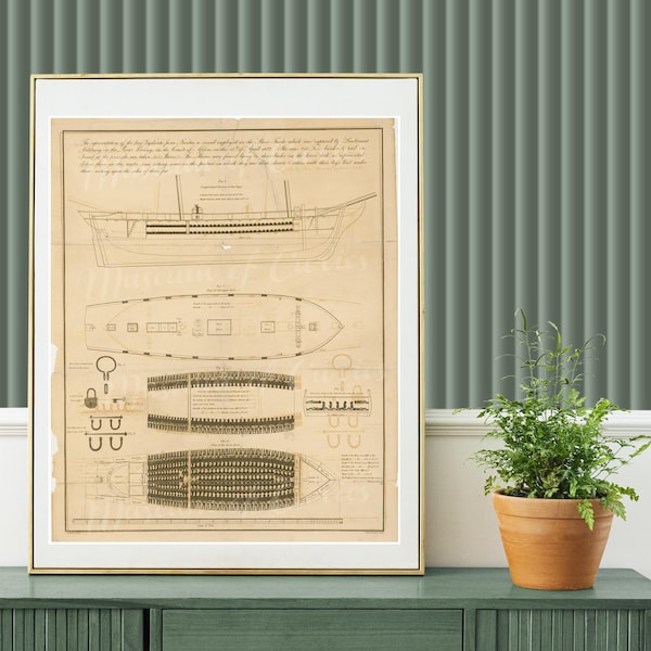 Digital, 1822, French Slave Ship, Drawing Plan, INSTANT DOWNLOAD, 19th century African Slave ship, Four Sizes