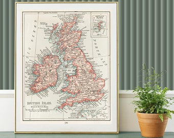 Digital, 1900, Map of The British Isles, Britain, Ireland, Wales, Scotland, INSTANT DOWNLOAD