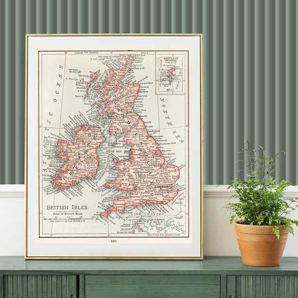 Digital, 1900, Map of The British Isles, Britain, Ireland, Wales, Scotland, INSTANT DOWNLOAD