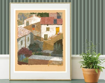 1950s Southern Village Print: Gouache Farmhouse Wall Art (Digital Download)