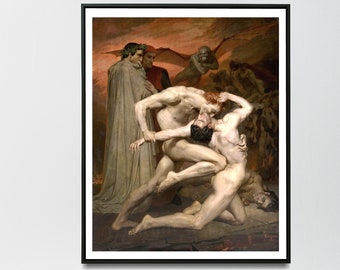 Digital, 1850, Dante y Virgilio en el infierno, William-Adolphe Bouguereau, artista francés, DESCARGA INSTANTÁNEA, Mitología