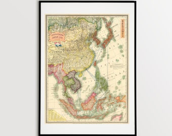 Digital, 1934, Empire of Japan, Java-China Map, INSTANT DOWNLOAD