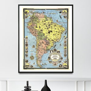 Digital, 1942, Mapa Pictórico da América do Sul, Linhas Moore-McCormack, INSTANT DOWNLOAD, Peru, Equador, Venezuela