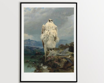 Digital, 'A Gyrfalcon In An Extensive Mountainous Landscape', Joseph Wolf, INSTANT DOWNLOAD, Four Sizes