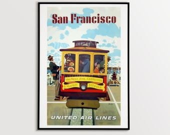 Vintage San Francisco Travel Poster: United Air Lines Art Print (Digital Download)