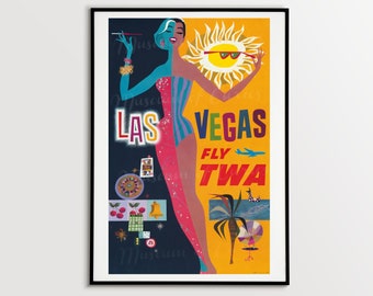 Las Vegas TWA Travel Poster: 1950s Mid-Century Art (Digital Download)