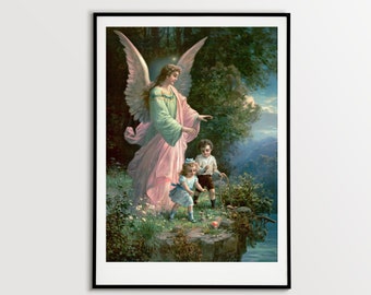 Digital, 1914, Guardian Angel Overlooking Two Children INSTANT DOWNLOAD, Faith, Easter, Religion, Christianity, Printable